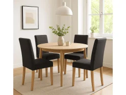 Silla de comedor Littau (set de 2), textil, negro, patas claras