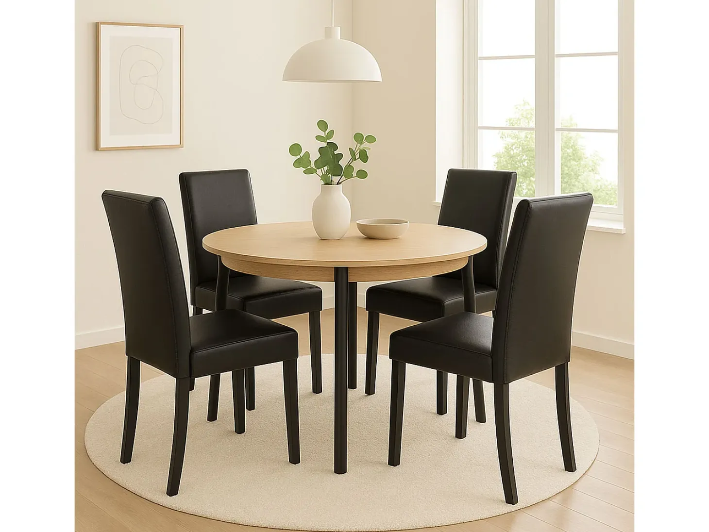 Silla de comedor Littau (set de 2), cuero, negro, patas oscuras