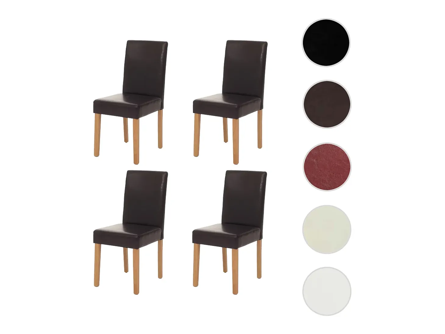 Silla de comedor Littau (set de 4), cuero, patas marrón claro