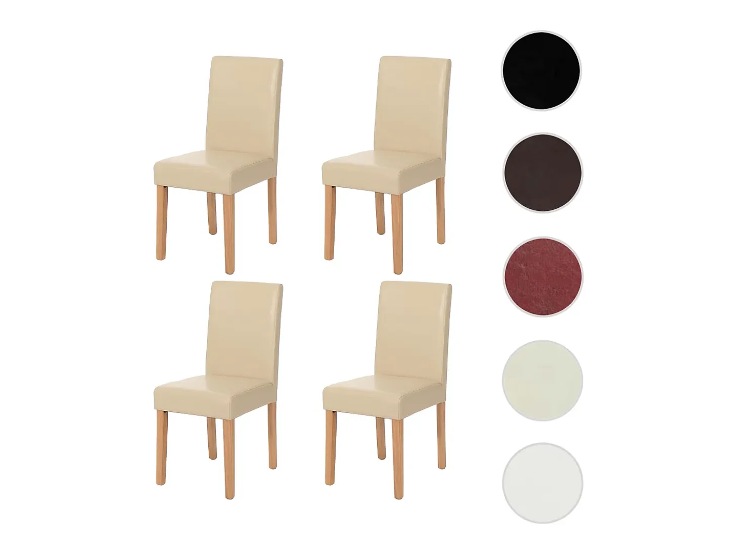 Silla de comedor Littau (set de 4), cuero, patas color crema claro