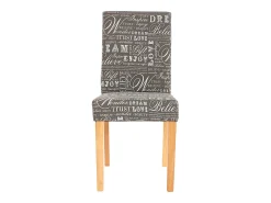 Silla de comedor Littau script (set de 4), textil con letras, gris, patas claras