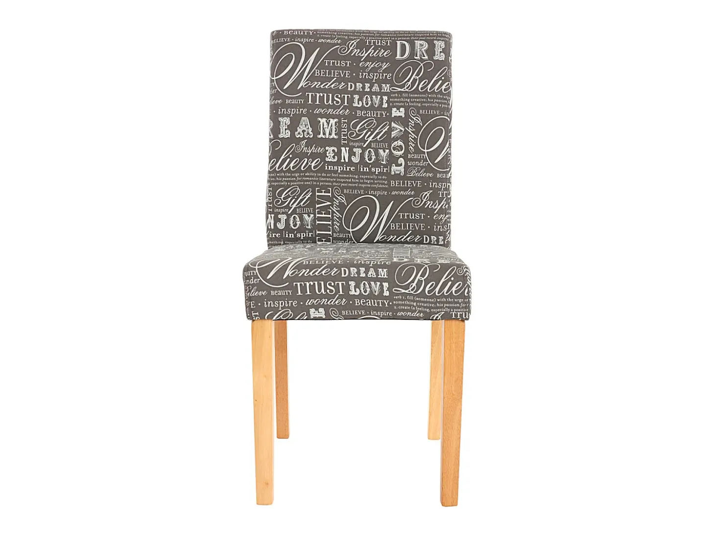 Silla de comedor Littau script (set de 4), textil con letras, gris, patas claras