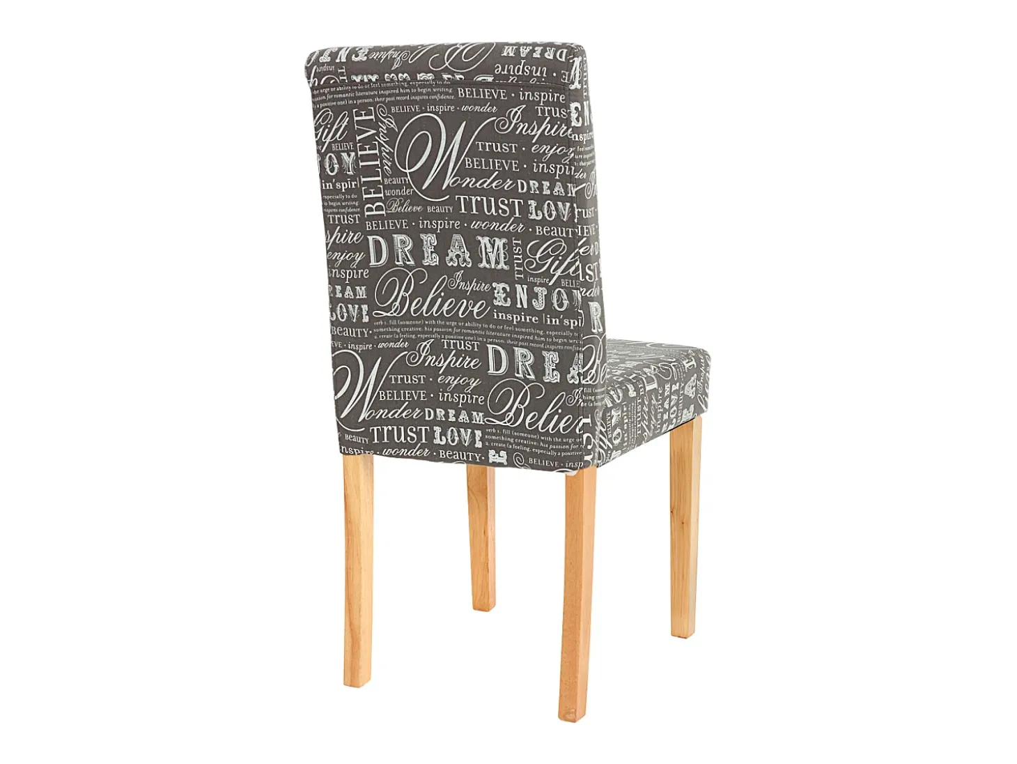 Silla de comedor Littau script (set de 4), textil con letras, gris, patas claras