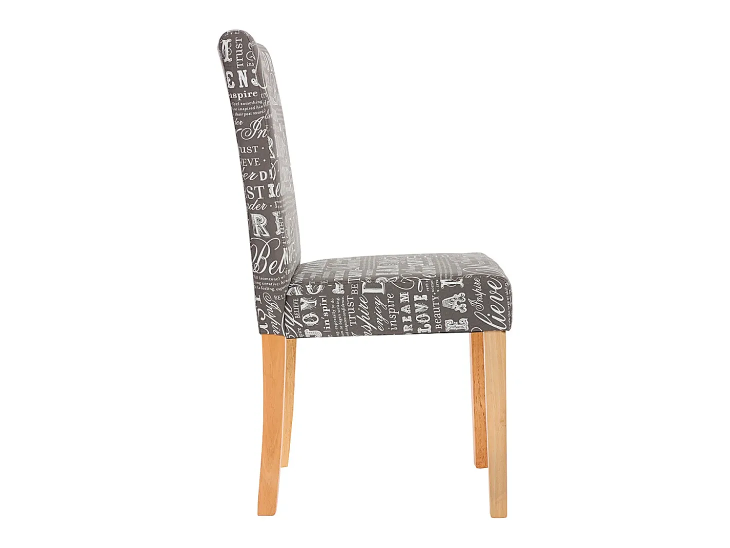 Silla de comedor Littau script (set de 4), textil con letras, gris, patas claras
