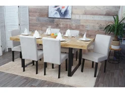 Silla de comedor Littau script (set de 4), textil, crema-beige, patas oscuras