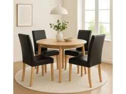 Silla de comedor Littau (set de 2), cuero, negro, patas claras