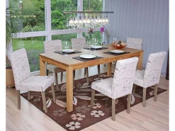 Silla de comedor Littau textil, letras crema, patas marrones