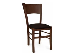 Silla de comedor Lucy en madera de nogal oscuro con asiento acolchado marrón