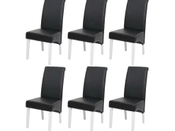 Silla de comedor M37 (juego de 6), cuero, negro, patas blancas