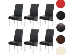 Silla de comedor M37 (juego de 6), cuero, negro, patas blancas