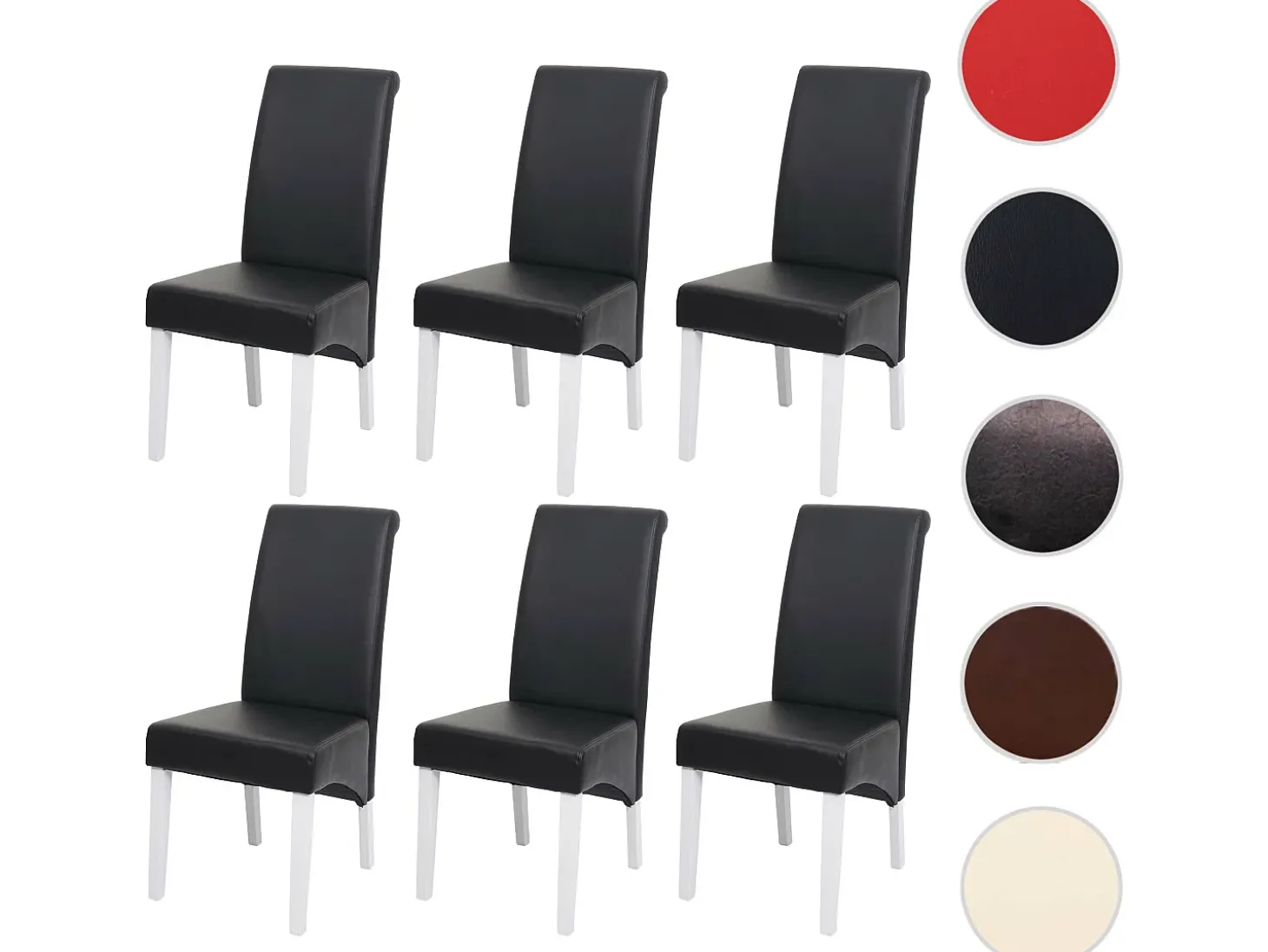 Silla de comedor M37 (juego de 6), cuero, negro, patas blancas