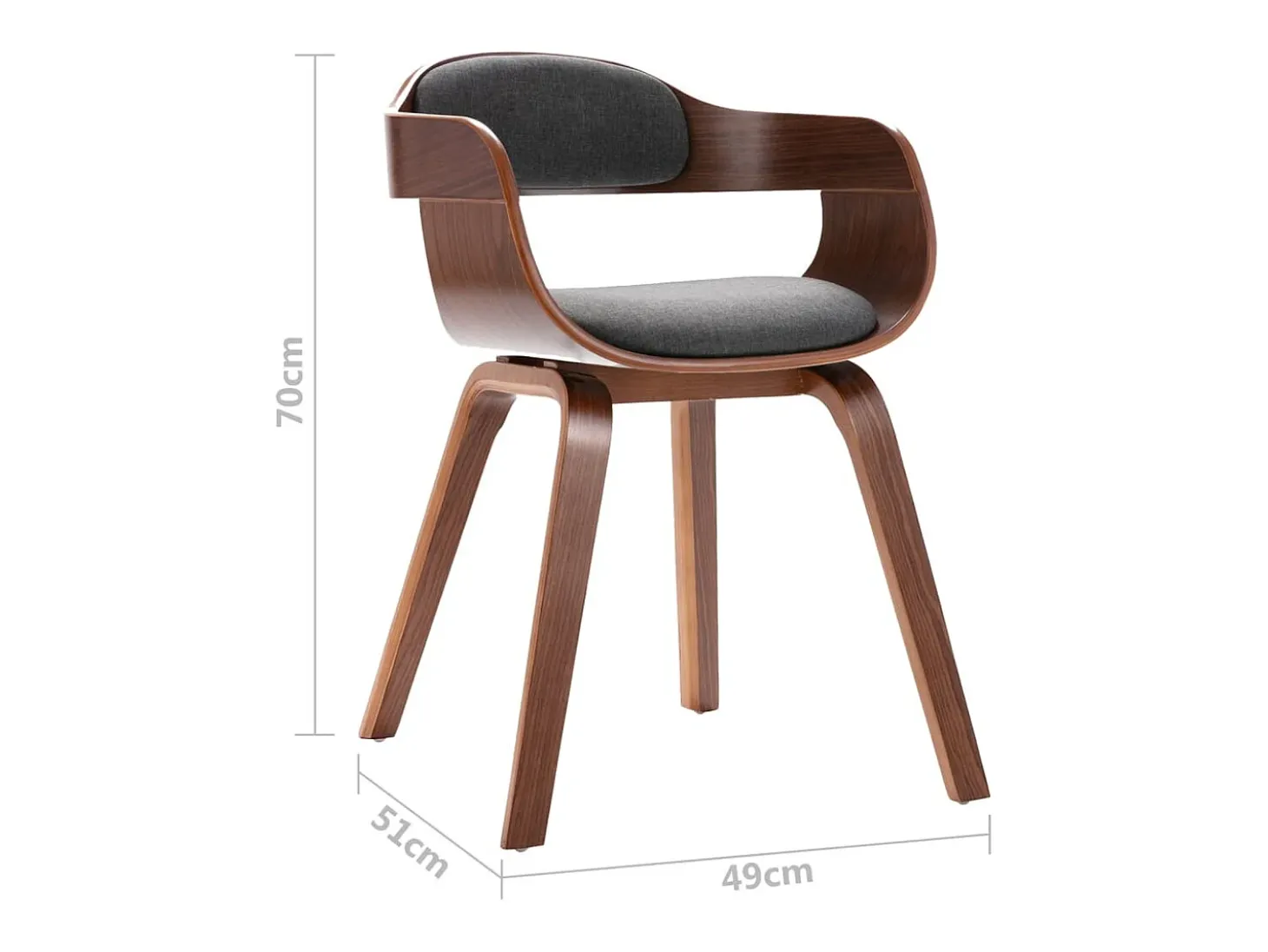 Silla de comedor madera curvada y tela gris oscuro