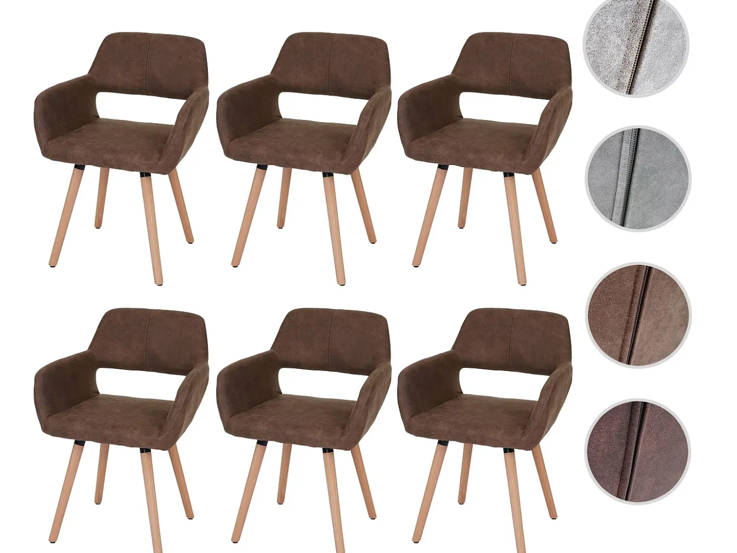 Silla de comedor MCW-A50 II (juego de 6), textil, vintage marrón, patas claras