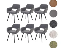 Silla de comedor MCW-A50 II (juego de 6), textil, gris, patas oscuras