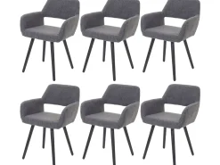 Silla de comedor MCW-A50 II (juego de 6), textil, gris, patas oscuras