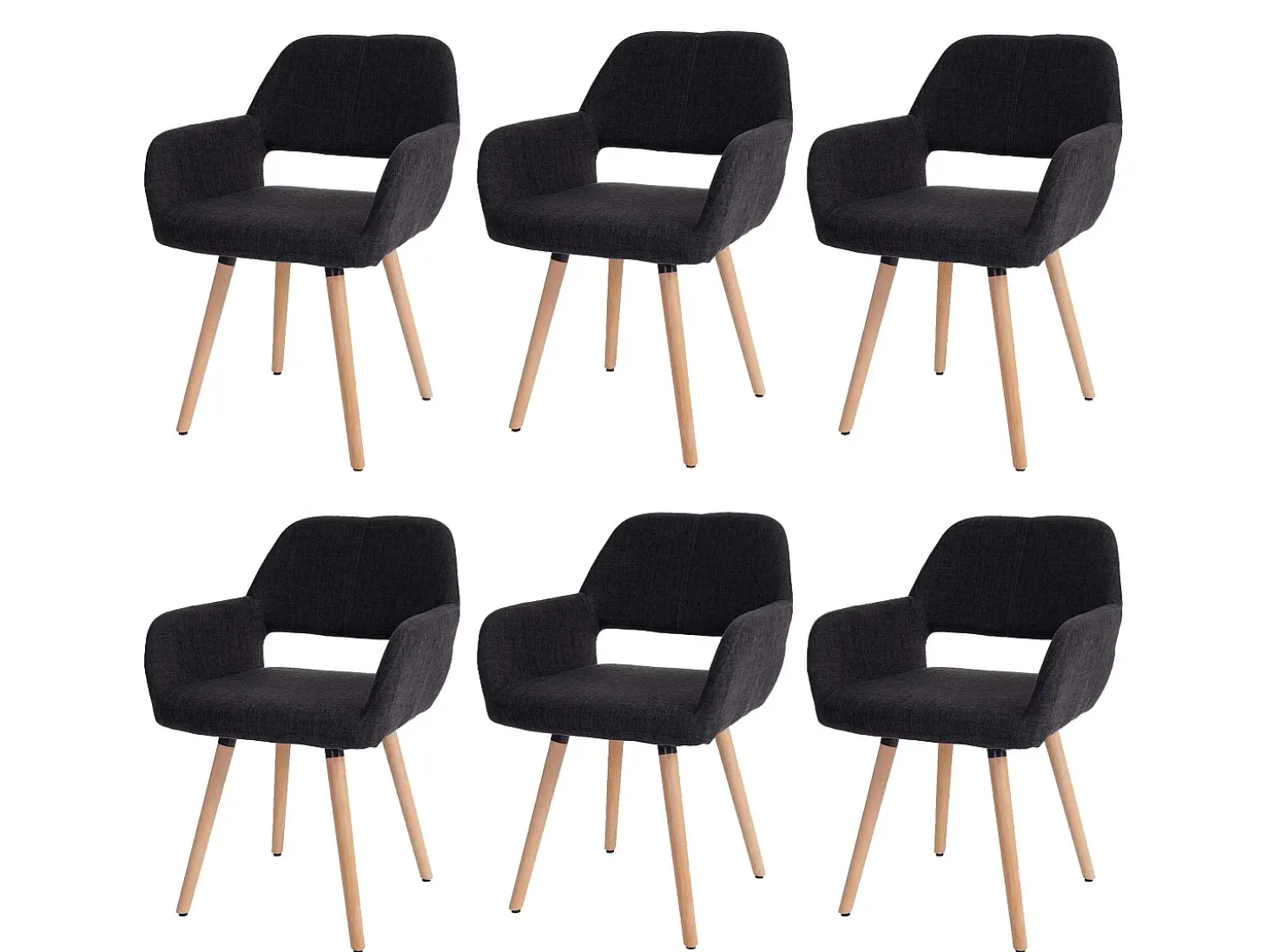 Silla de comedor MCW-A50 II (juego de 6), textil, gris oscuro, patas claras