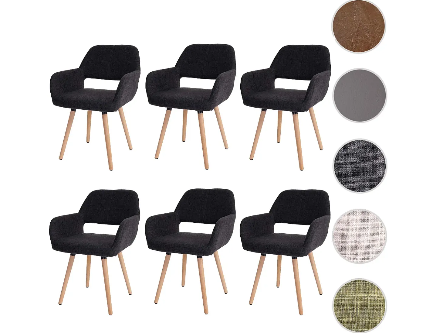 Silla de comedor MCW-A50 II (juego de 6), textil, gris oscuro, patas claras