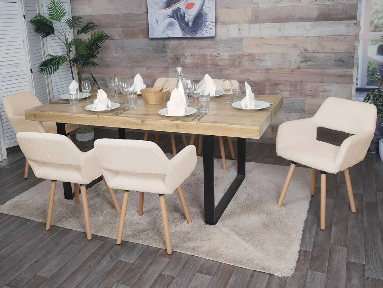 Silla de comedor MCW-A50 II (juego de 6), beige