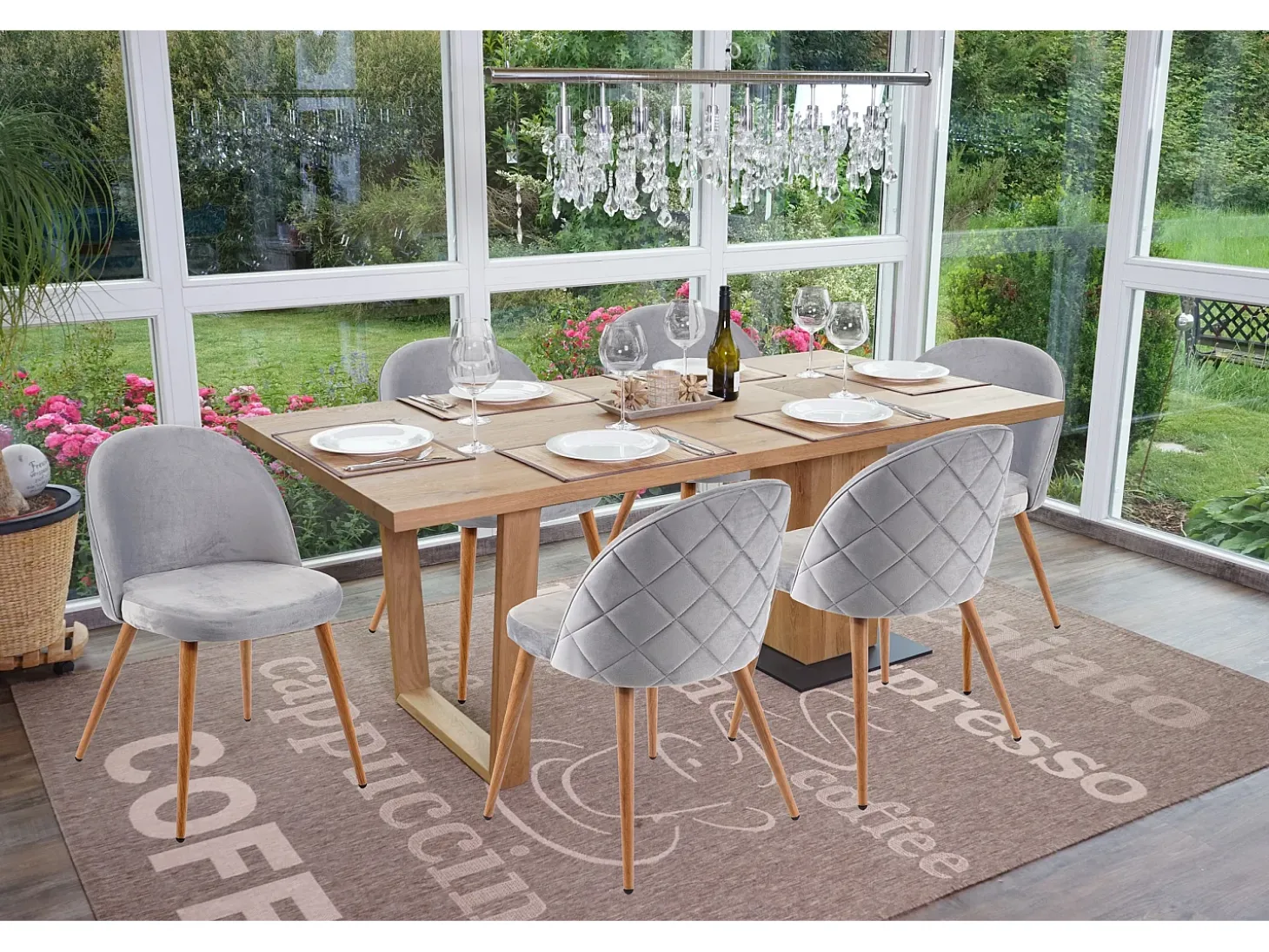 Silla de comedor MCW-D53 (juego de 6), gris claro