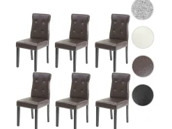 Silla de comedor MCW-E58 (juego de 6), polipiel marrón, patas oscuras