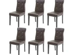 Silla de comedor MCW-E58 (juego de 6), polipiel marrón, patas oscuras