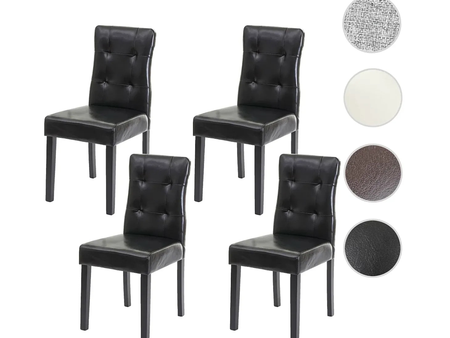 Silla de comedor MCW-E58 (set de 4), piel sintética negra, patas oscuras