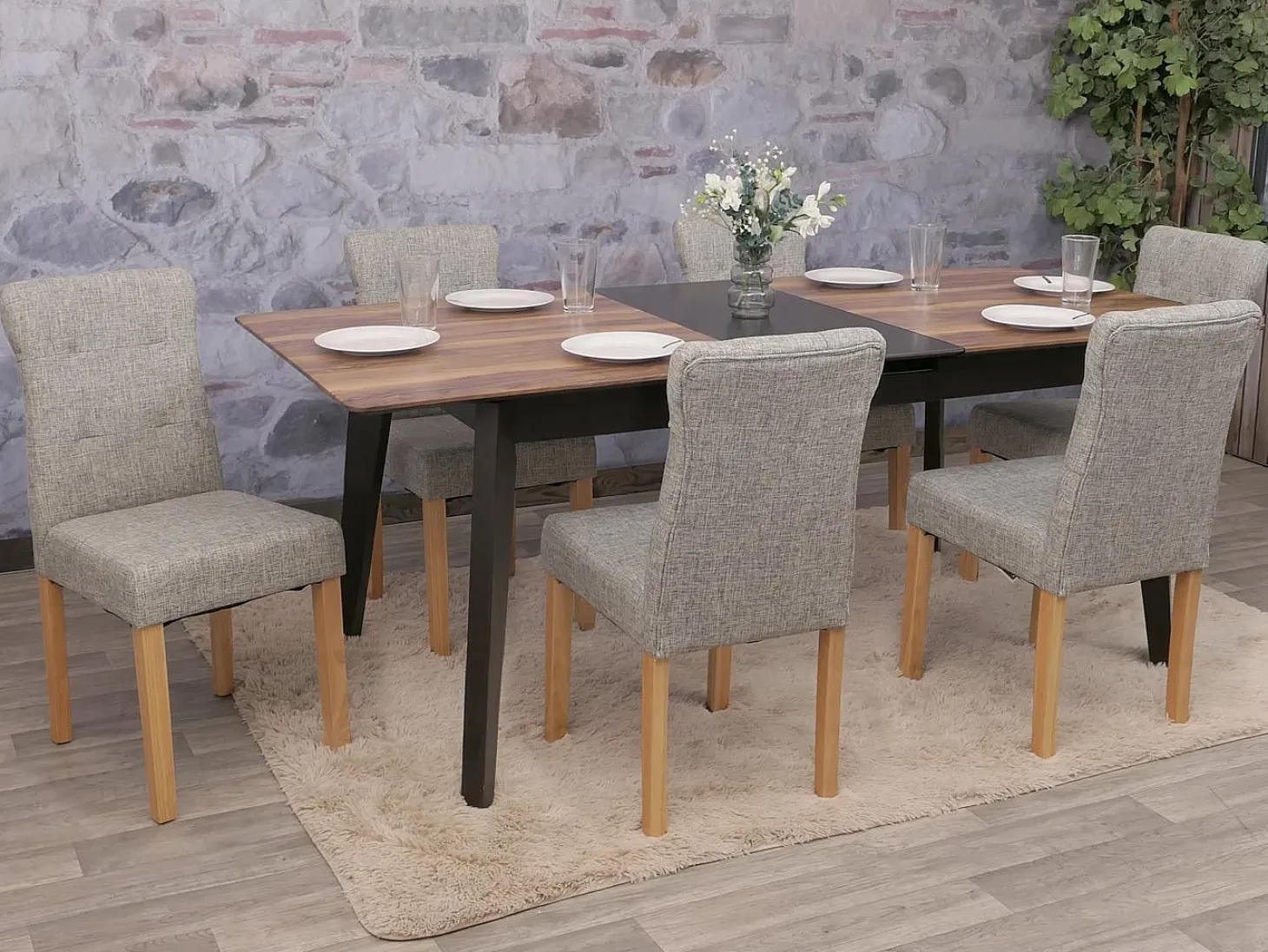 Silla de comedor MCW-E58 (set de 2), tela/textil gris, patas claras