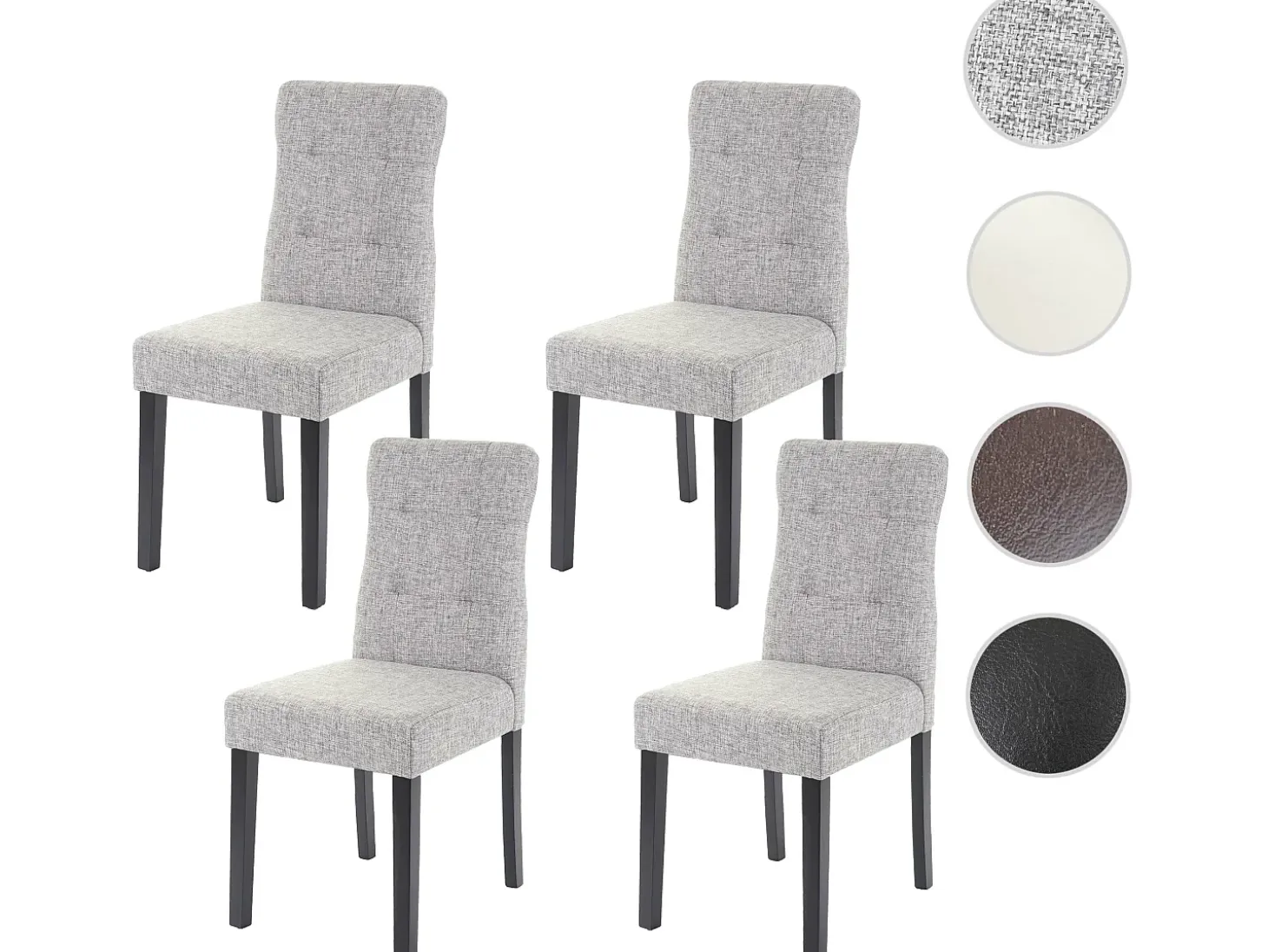 Silla de comedor MCW-E58 (set de 4), tela/textil gris, patas oscuras