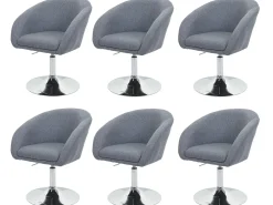 Silla de comedor MCW-F19 (juego de 6), tela/textil gris oscuro