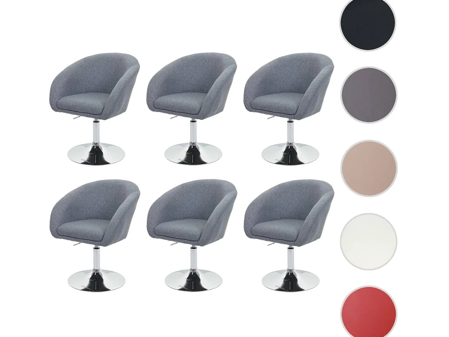 Silla de comedor MCW-F19 (juego de 6), tela/textil gris oscuro