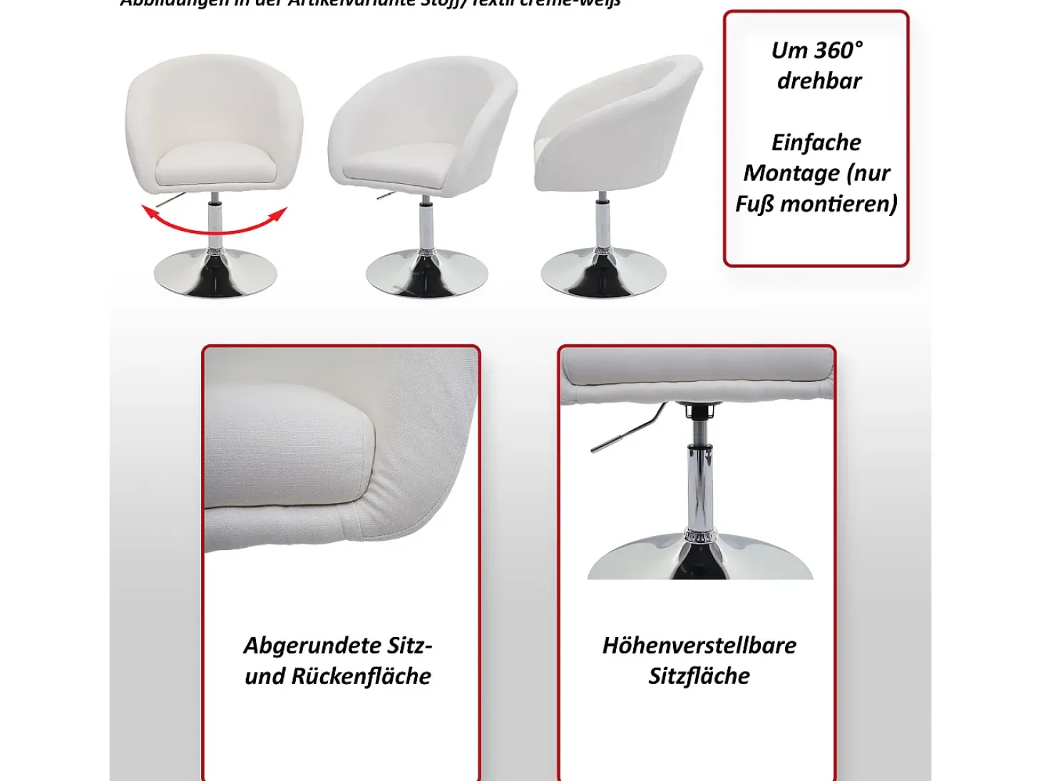 Silla de comedor MCW-F19 (juego de 6), tela/textil gris oscuro