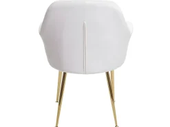 Silla de comedor MCW-F18 (juego de 6), terciopelo crema-blanco, patas doradas
