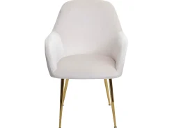 Silla de comedor MCW-F18 (juego de 6), terciopelo crema-blanco, patas doradas