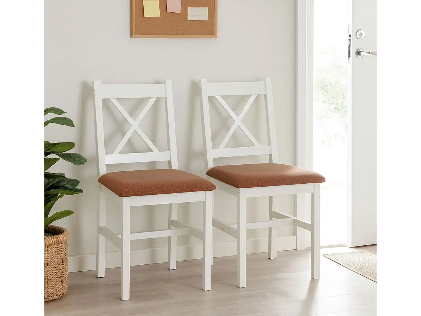 Silla de comedor MCW-F77 (juego de 2), blanco, tapizado terracota