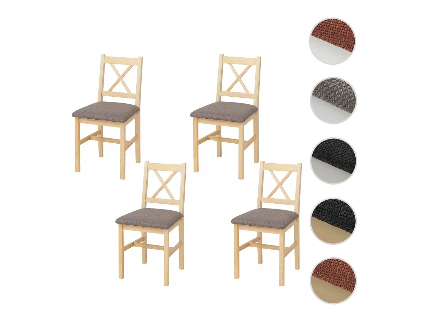 Silla de comedor MCW-F77 (juego de 4), natural, tapizado gris
