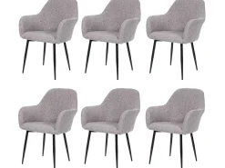 Silla de comedor MCW-F18 (juego de 6), tela/textil gris, patas negras