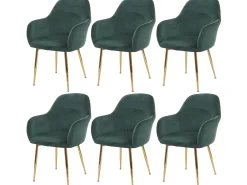 Silla de comedor MCW-F18 (juego de 6), verde terciopelo, patas doradas