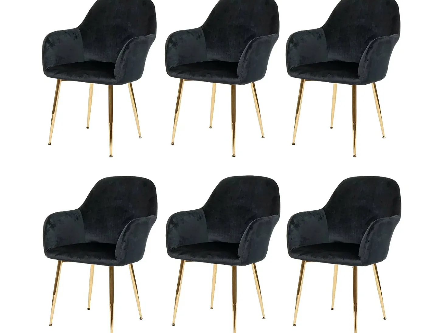 Silla de comedor MCW-F18 (juego de 6), terciopelo negro, patas doradas