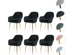 Silla de comedor MCW-F18 (juego de 6), terciopelo negro, patas doradas