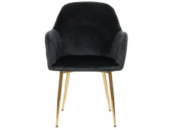 Silla de comedor MCW-F18 (juego de 6), terciopelo negro, patas doradas