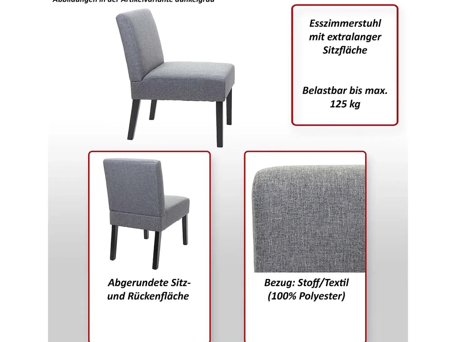 Silla de comedor MCW-F61 (set de 2), gris