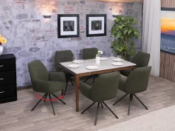 Silla de comedor MCW-G67 Bouclé (set de 6), verde oliva