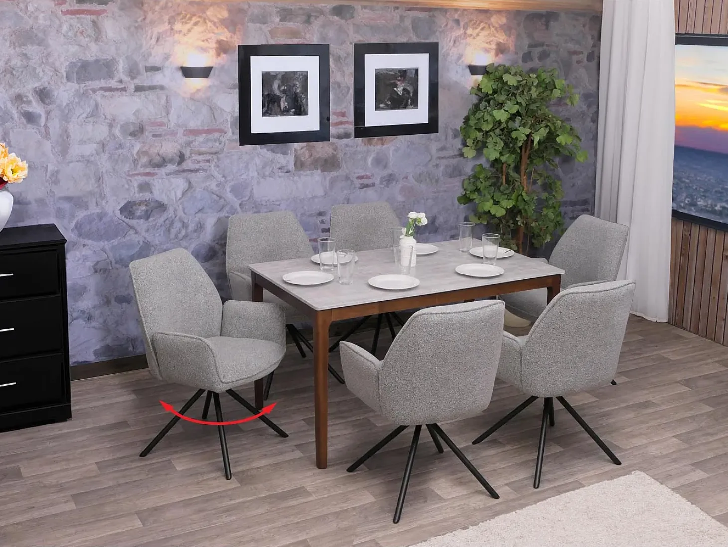 Silla de comedor MCW-G67 Bouclé, gris claro