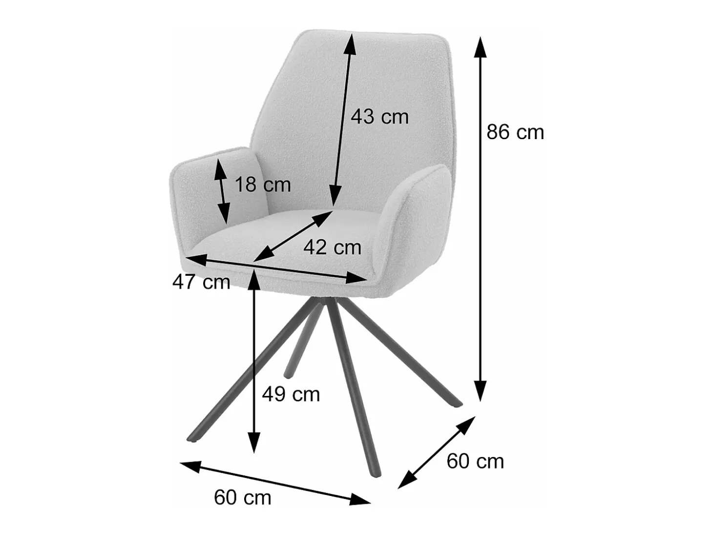 Silla de comedor MCW-G67 Bouclé (set de 6), color crema