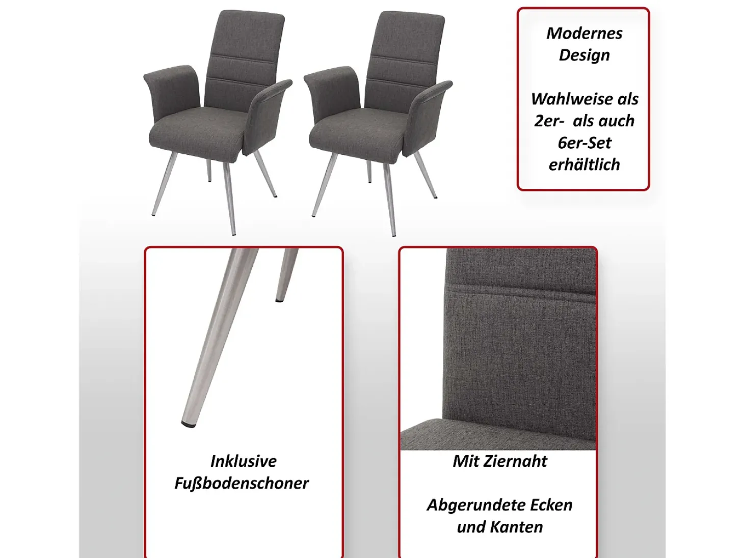 Silla de comedor MCW-G55 (juego de 6), gris-marrón