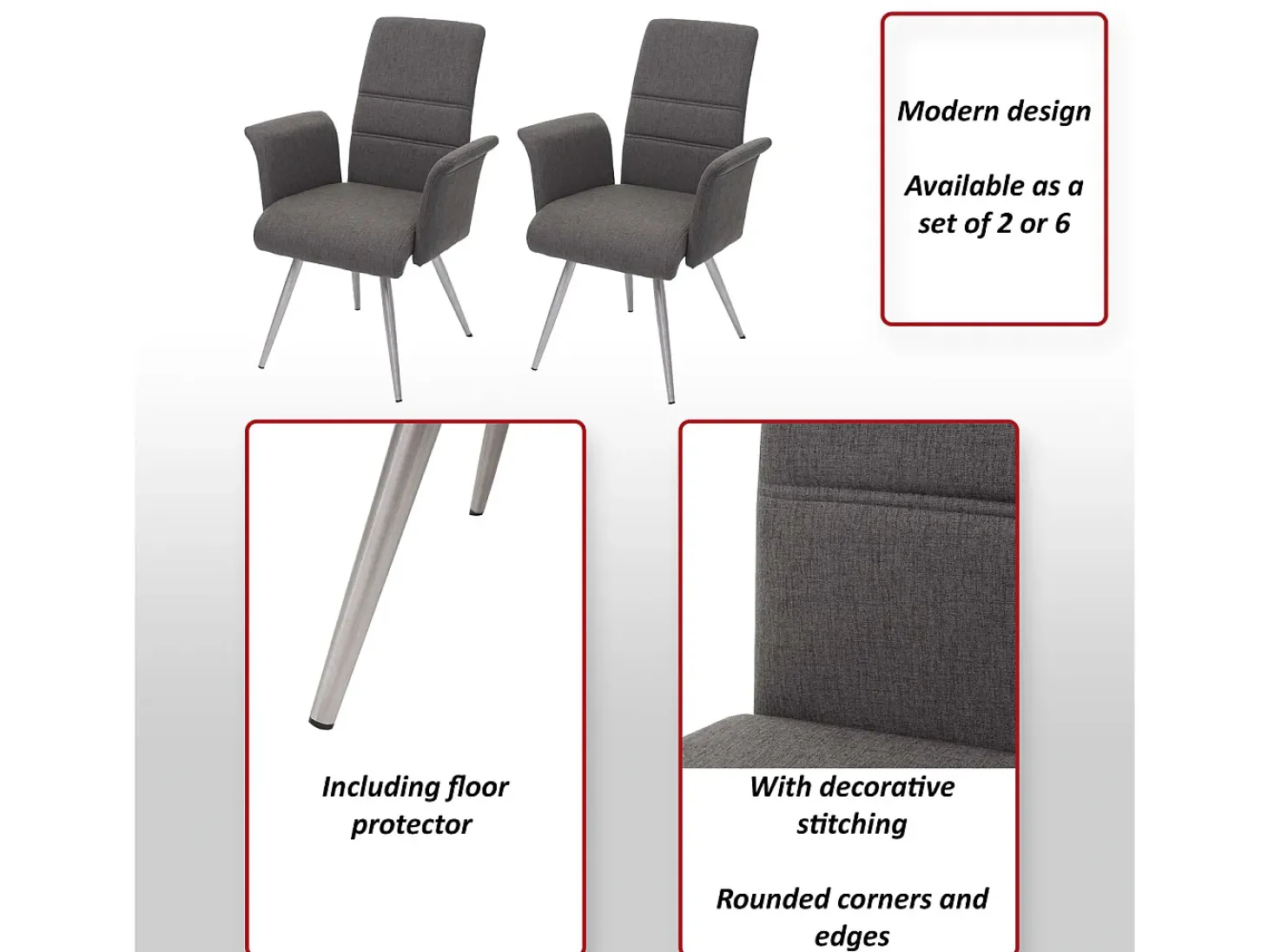 Silla de comedor MCW-G55 (juego de 6), gris-marrón