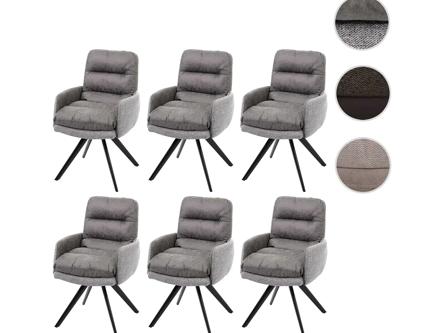 Silla de comedor MCW-G66 (juego de 6), gris claro, con reposabrazos
