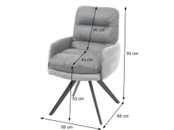 Silla de comedor MCW-G66 (juego de 6), gris claro, con reposabrazos