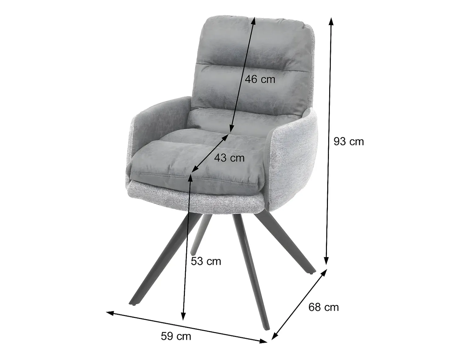 Silla de comedor MCW-G66 (juego de 6), gris claro, con reposabrazos