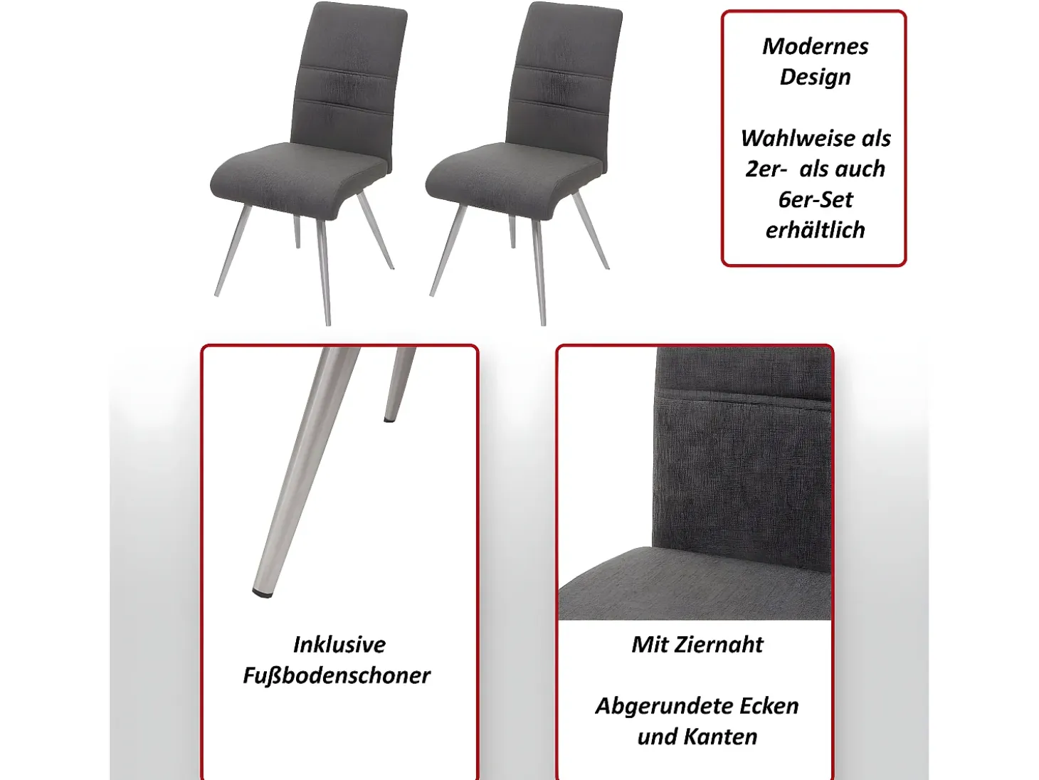 Silla de comedor MCW-G55 (set de 2), gris-marrón